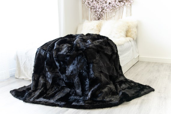 Rare Exclusive Genuine Natural Nutria Rug, Pelt, soft l Real Nutria Throw Real Nutria Blanket| Exclusive Throw Black Nutria Throw