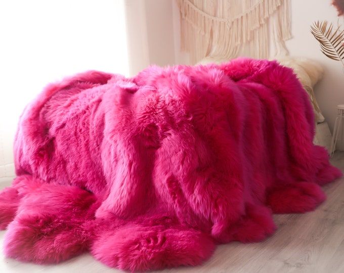 Pink Sheepskin Real Fur Sheepskin Throw | Super Large | Sheepskin Rug | Boho Blanket | Merino Pink