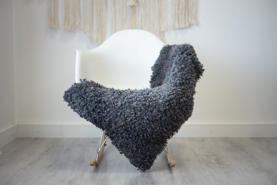 Real Sheepskin Rug Genuine Rare Gotland Sheepskin Rus - Curly Fur Rug Scandinavian Sheep skin - Gray Sheepskin #G41