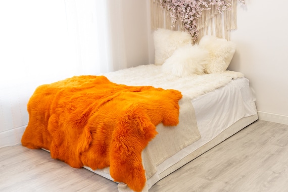 Triple Orange Merino Sheepskin Rug | Long rug | Shaggy Rug | Chair Cover | Area Rug | Orange Rug | Carpet | Orange Throw | Sheep Skin