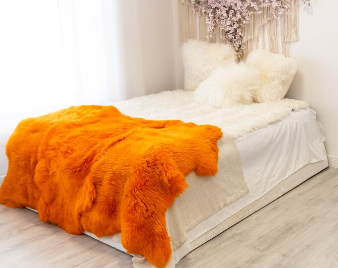 Triple Orange Merino Sheepskin Rug | Long rug | Shaggy Rug | Chair Cover | Area Rug | Orange Rug | Carpet | Orange Throw | Sheep Skin