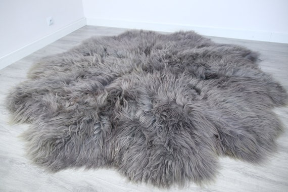 Luxurious Gray Sheepskin Real Fur Throw | Real Fur Blanket | Sheepskin throw | Exclusive Gray Sheepskin | Round sheepskin | Round throw