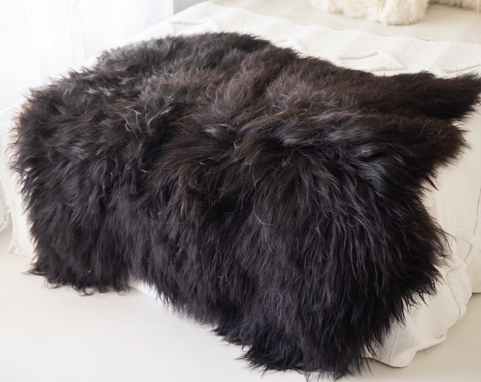 Double Creamy Black Brown Icelandic Sheepskin Rug | Long rug | Shaggy Rug | Chair Cover | Runner Rug | Icelandic Rug  | Sheepskin 6POL40