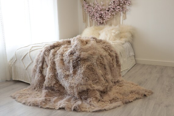 Luxurious Patchwork Toscana Sheepskin Real Fur Throw | Real Fur Blanket | Sheepskin throw | Sheepskin Blanket | Boho Throw |FuFu59