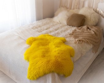 Genuine Natural Yellow Sheepskin Rug Sheepskin Throw  Scandinavian Style | Scandinavian Rug | Yellow Sheepskin Home Decor