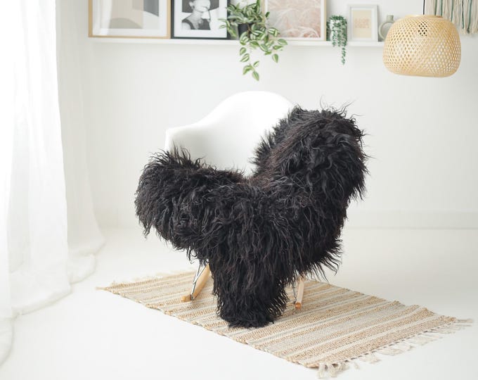 Real Icelandic Sheepskin Rug Scandinavian Decor Sofa Sheepskin throw Chair Cover Natural Sheep Skin Rugs Curly Black #IS92