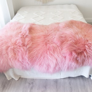Triple Baby Pink Sheepskin Rug | Long rug | Shaggy Rug | Chair Cover | Area Rug | Baby Pink Rug | Carpet | Baby Pink Throw | Sheep Skin