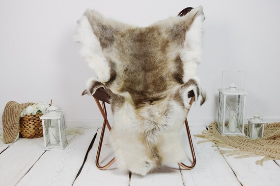 Reindeer Hide | Reindeer Rug | Reindeer Skin | Throw XXL EXTRA LARGE - Scandinavian Style Christmas Decor Brown White Hide #Kre18