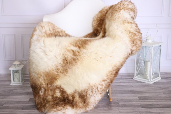 Sheepskin Rug | Real Sheepskin Rug | Shaggy Rug | Scandinavian Rug | | SCANDINAVIAN DECOR | White Brown Sheepskin #OLHER12