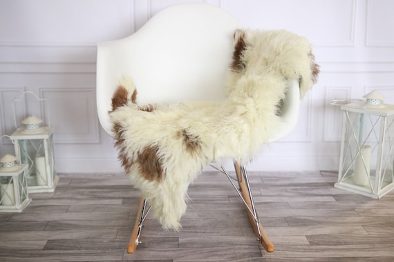Genuine Rare Tuscan Lamb Sheepskin Rug - Curly Fur Rug - Natural Sheepskin - Ivory Brown Sheepskin | Small Sheepskin #2MARGOT8