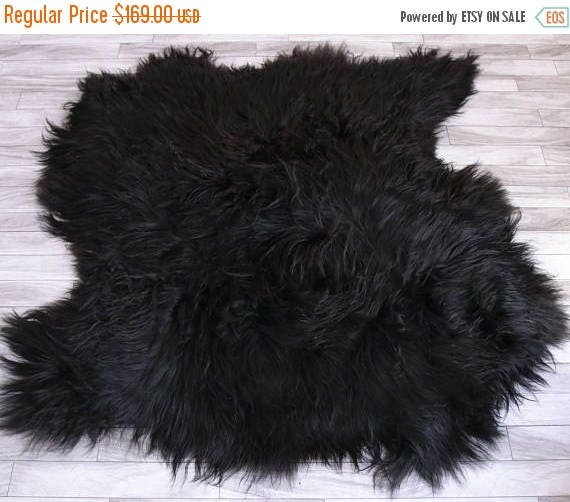 ON SALE Genuine Double Sheepskin Rug Black Sheepskin Rug Icelandic Sheepskin Rug Square rug
