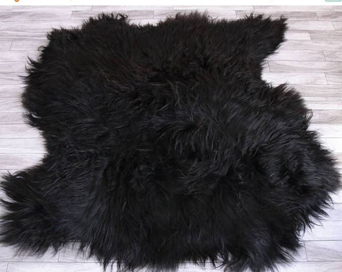 ON SALE Genuine Double Sheepskin Rug Black Sheepskin Rug Icelandic Sheepskin Rug Square rug