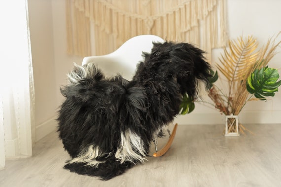 Real Icelandic Sheepskin Rug Scandinavian Decor Sofa Sheepskin throw Chair Cover Natural Sheep Skin Rugs Black #Iceland12