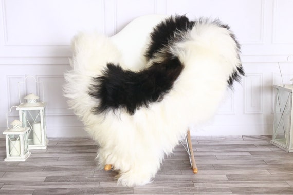 Icelandic Sheepskin | Real Sheepskin Rug | Sheepskin Rug White Black | Fur Rug | Homedecor #WRZISL27