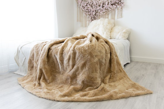Luxurious Patchwork Toscana Sheepskin Real Fur Throw | Real Fur Blanket | Sheepskin throw | Sheepskin Blanket Boho Throw Beige #FuFu84