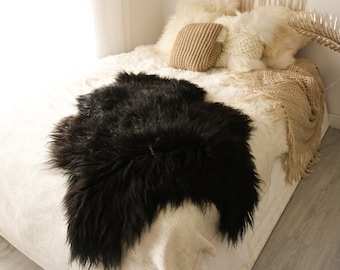 ON SALE BIG Sale Black Sheepskin | Icelandic Sheepskin | Real Sheepskin Rug | Scandinavian Sheep skin| Shaggy Rug | Chair Cover | home decor