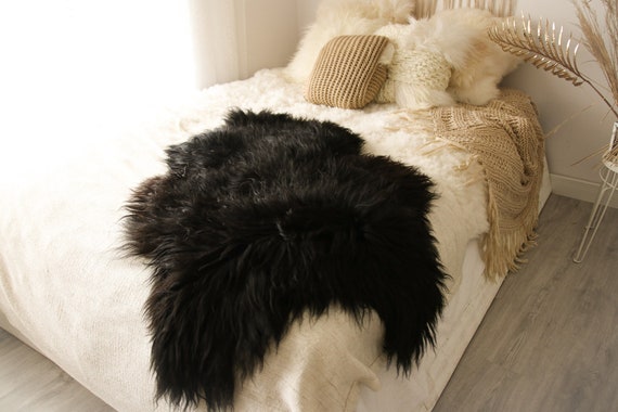 ON SALE BIG Sale Black Sheepskin | Icelandic Sheepskin | Real Sheepskin Rug | Scandinavian Sheep skin| Shaggy Rug | Chair Cover | home decor