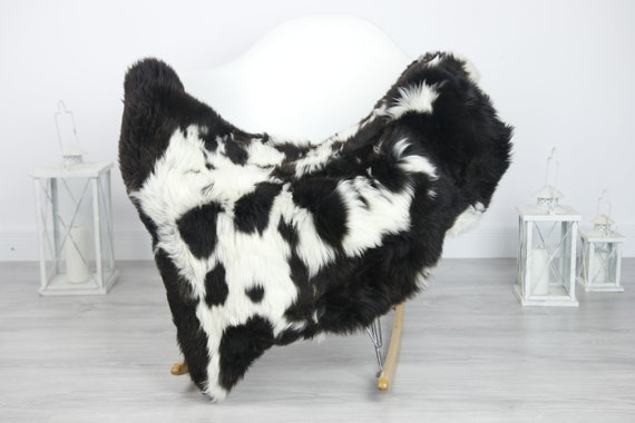 Real Sheepskin Rug Shaggy Rug Chair Cover Sheepskin Throw Sheep Skin Black Sheepskin Home Decor Rugs #7her31