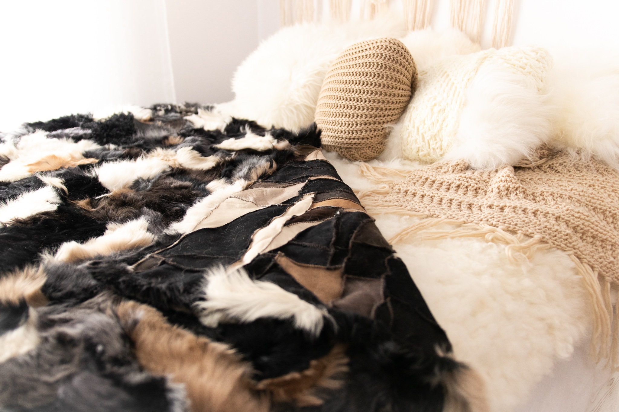 Luxurious Patchwork Toscana Sheepskin Real Fur Throw Real Fur Blanket