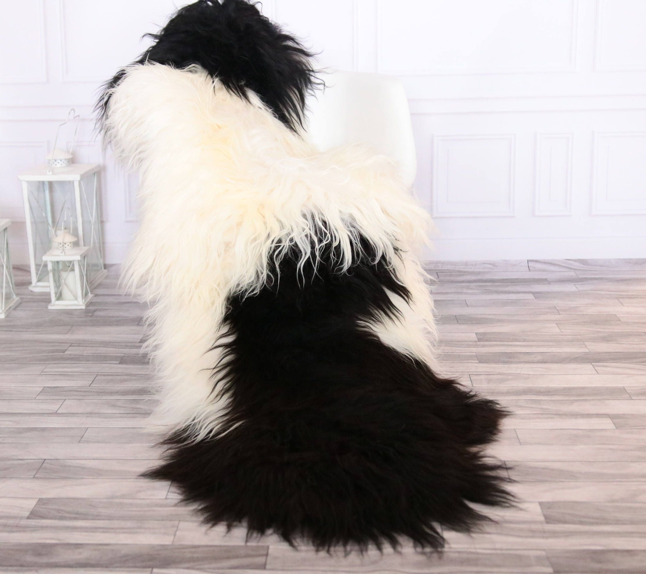 Genuine Double Sheepskin Rug Black White Large Sheepskin Rug Home Decor
