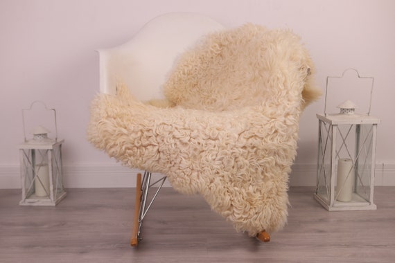 Real Sheepskin Rug Genuine Rare Gotland Sheepskin Rus - Curly Fur Rug Scandinavian Sheepvskin - White Sheepskin #4Margot23