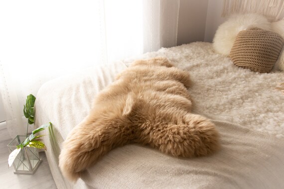 Sheepskin Rug | Real Sheepskin Rug | Shaggy Rug | Chair Cover | Sheepskin Throw | Beige Sheepskin | Sandy Sheepskin | #MIESZ11