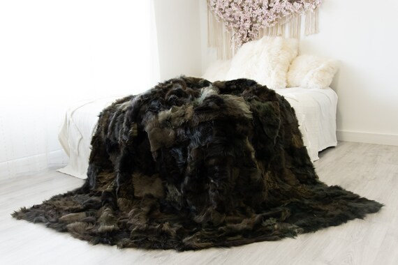 Luxurious Patchwork Toscana Sheepskin Real Fur Throw | Real Fur Blanket | Sheepskin throw | Sheepskin Blanket Boho Throw Beige #FuFu85