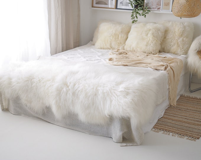 Double Icelandic White Ivory Sheepskin Rug | Long rug | Shaggy Rug | Chair Cover | Area Rug | Double Rug | Icelandic Sheep skin #24pol1