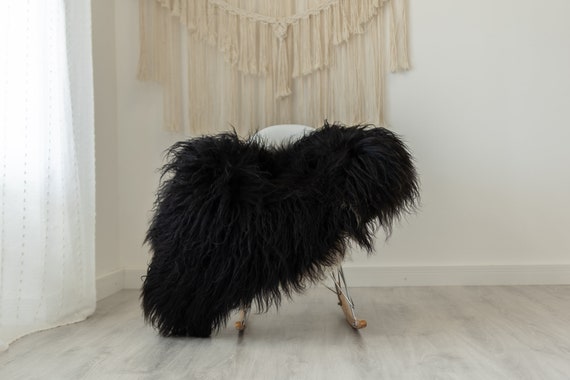 Real Black Curly Icelandic Sheepskin Rug Scandinavian Decor Sofa Sheepskin throw Chair Cover Natural Sheep Skin Rugs White Black #Iceland377