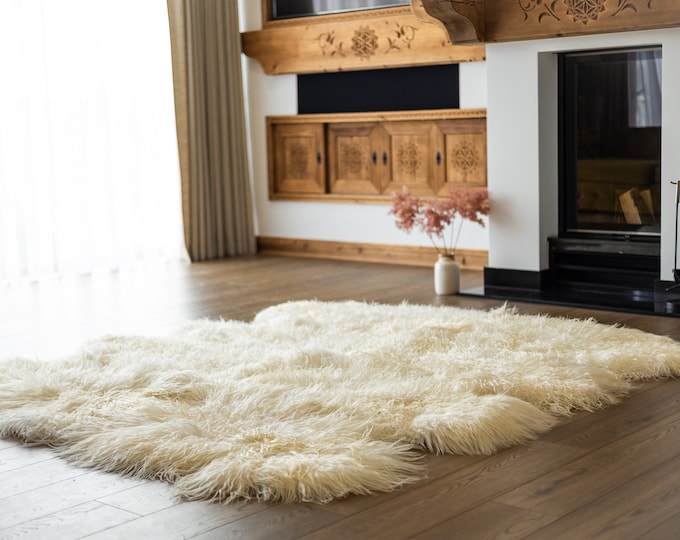 Exclusive Genuine Natural RARE Curly ICELANDIC Sheepskin Rug Creamy White Color