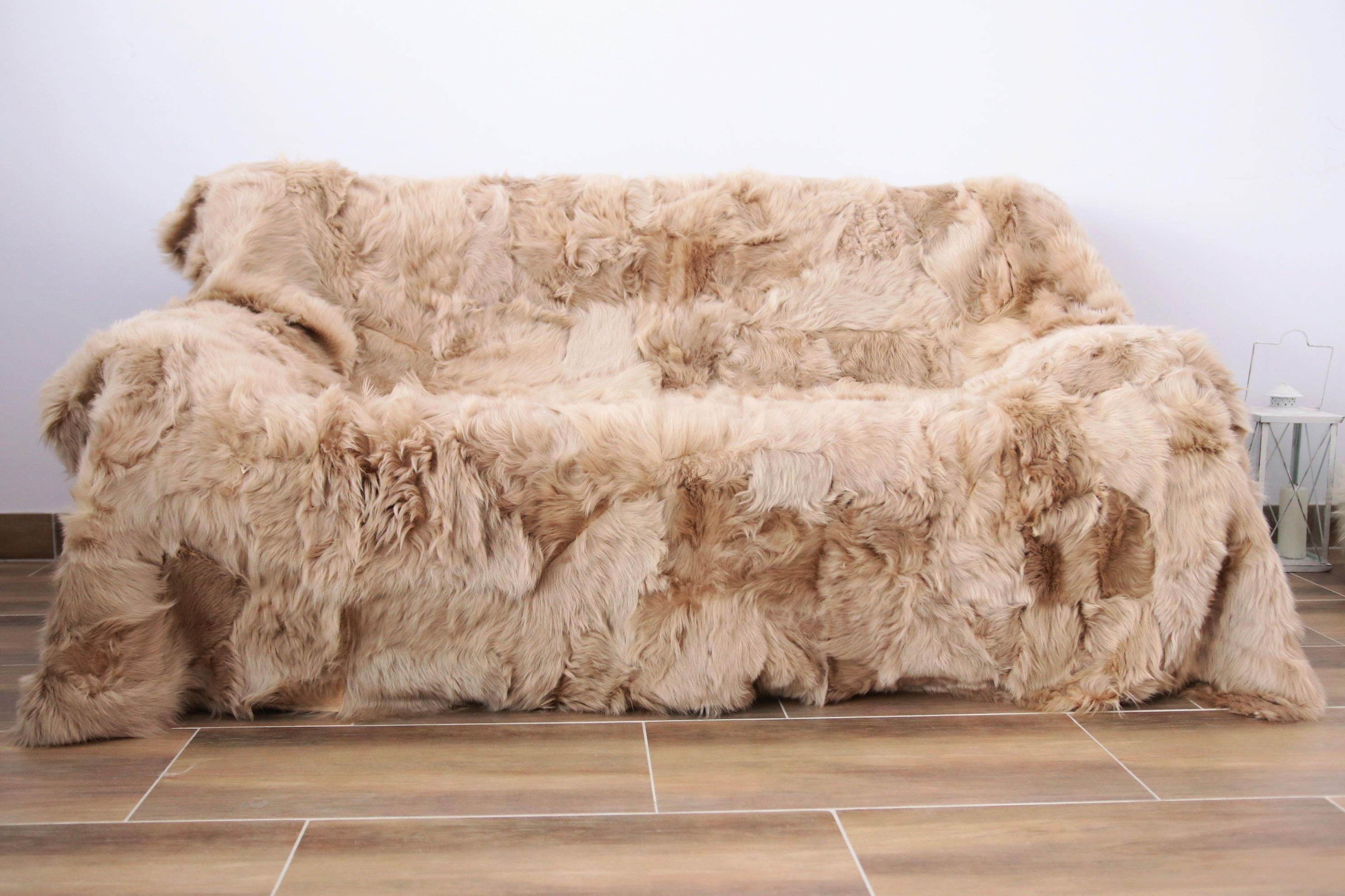 Luxury Toscana Wool Shearling Double Bed Cover – 160x200cm, Black, 2-in-1 Blanket