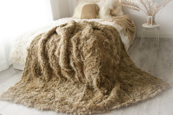 Luxurious Patchwork Toscana Sheepskin Real Fur Throw | Real Fur Blanket | Sheepskin throw | Boho Throw |2FU5