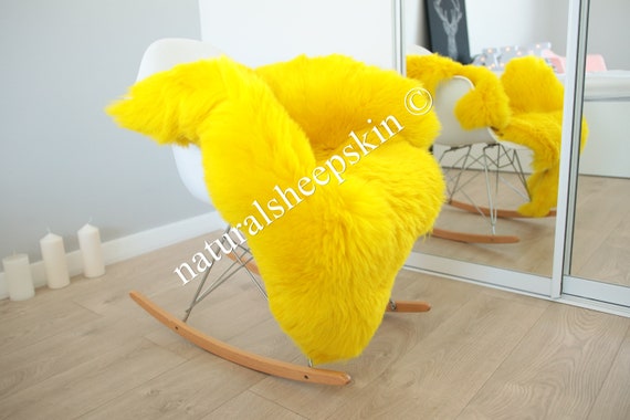 Genuine Natural Yellow Sheepskin Rug Sheepskin Throw Scandinavian Style | Scandinavian Rug | Yellow Sheepskin