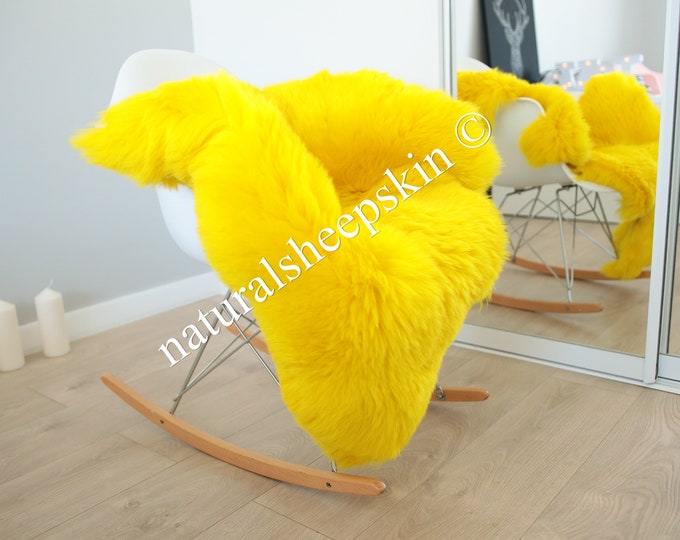 Genuine Natural Yellow Sheepskin Rug Sheepskin Throw  Scandinavian Style | Scandinavian Rug | Yellow Sheepskin
