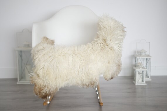 Genuine Rare Tuscan Lamb Sheepskin Rug - Curly Fur Rug - Natural Sheepskin - Ivory Brown Sheepskin | Small Sheepskin #5margot10
