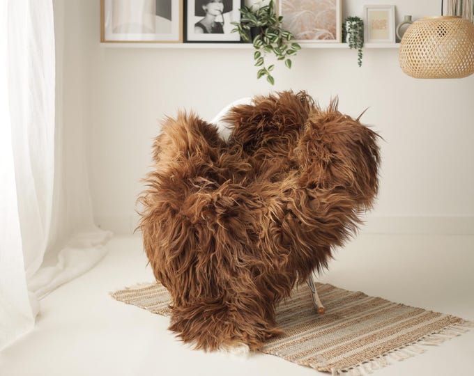 Real Icelandic Sheepskin Rug Scandinavian Decor Sofa Sheepskin throw Chair Cover Natural Sheep Skin Rugs Brown #IS252