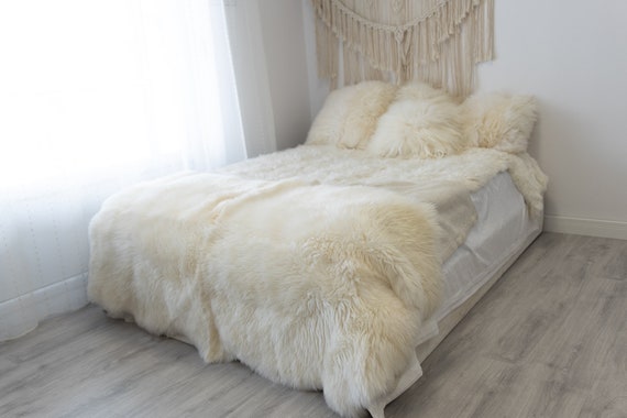 Real Fur Sheepskin Throw | Super Large | Sheepskin Rug | Boho Blanket | Merino Quatro Sheepskin Creamy White