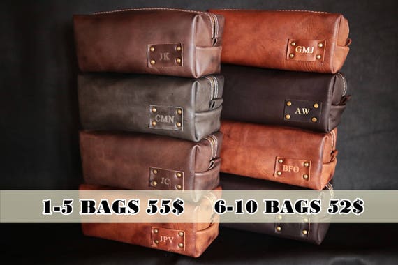 Men's Leather Toiletry Bag Case Dopp Kit Shaving Bag Ooak Set for Groomsmen Present Gift for him EXPRESS WORLDWIDE SHIPPING!