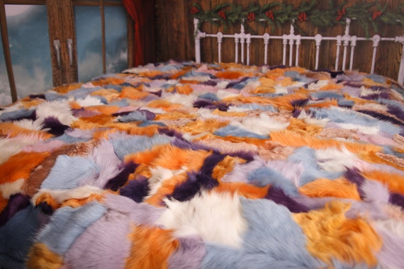 Luxurious Toscana Sheepskin Real Fur Bed Spread Throw Real Fur Blanket Sheepskin throw Sofa Cover Luxury Blanket Comforter Orange #FU25