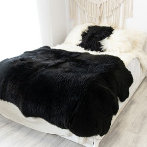 Genuine Natural Black Merino Sheepskin Rug, Pelt,  Giant Sheepskin Rug, Large Sheepskin Rug, Sheepskin throw Black Sheep Skin Black Blanket