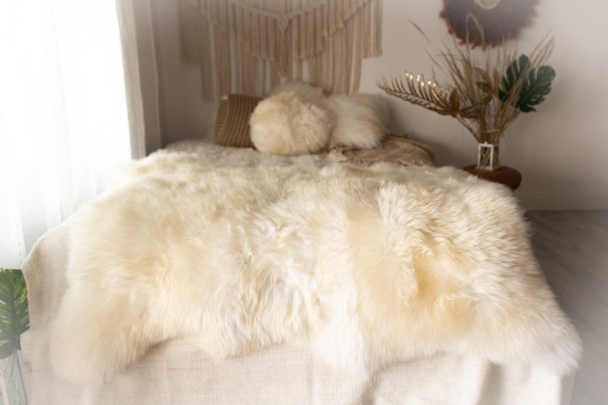 Real Fur Sheepskin Throw Super Large Sheepskin Rug Boho Blanket Merino Triple Sheepskin
