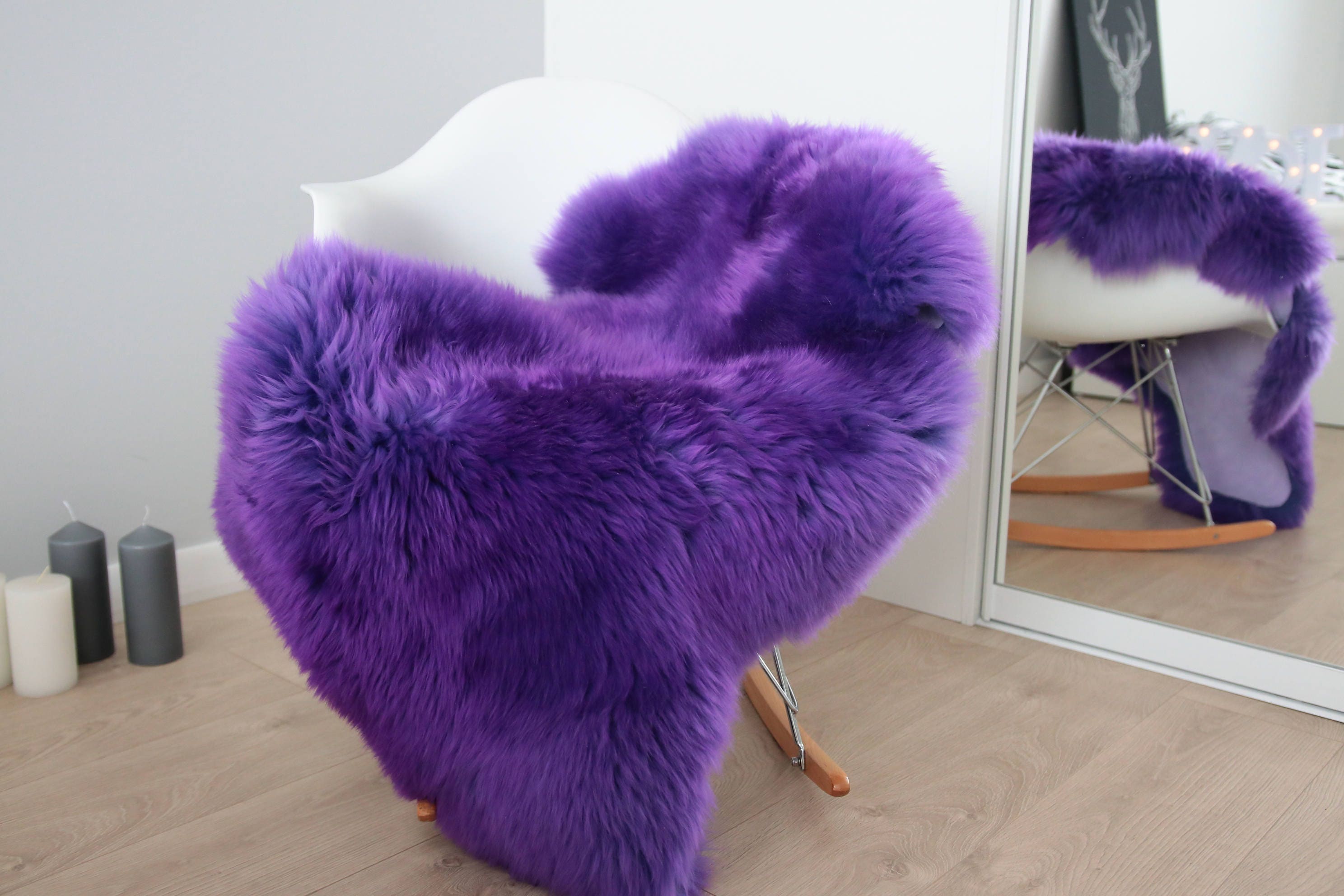 Genuine Natural Purple Sheepskin Rug Sheepskin Throw Scandinavian Style