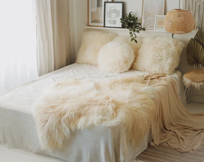 Double Rugs Double Icelandic Ivory Beige Sheepskin Rug | Long Rug | Shaggy Rug ...