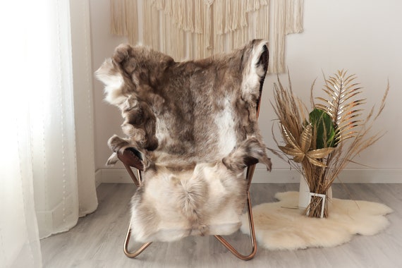 Reindeer Hide | Reindeer Rug | Reindeer Skin | Throw XXL EXTRA LARGE - Scandinavian Style Christmas Decor Brown White Hide #Sre7