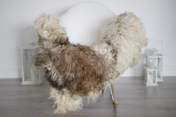 Genuine Rare Tuscan Lamb Sheepskin Rug - Curly Fur Rug - Natural Sheepskin - Ivory Brown Sheepskin | Small Sheepskin #5margot7