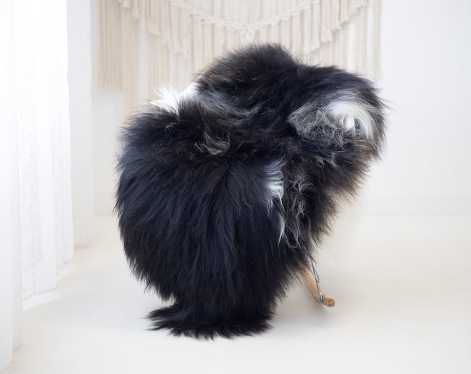 Real Icelandic Sheepskin Rug Scandinavian Decor Sofa Sheepskin throw Chair Cover Natural Sheep Skin Rugs Gray Black #Iceland1304