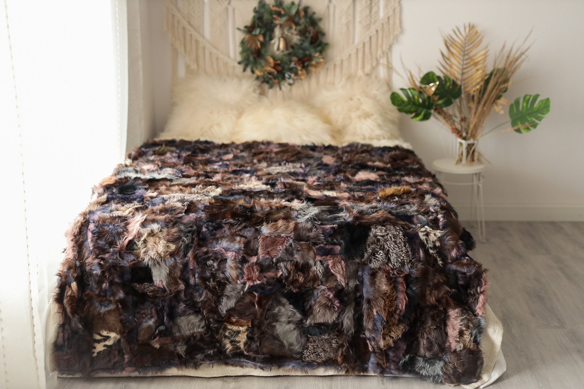 Luxurious Patchwork Toscana Sheepskin Real Fur Throw Real Fur Blanket