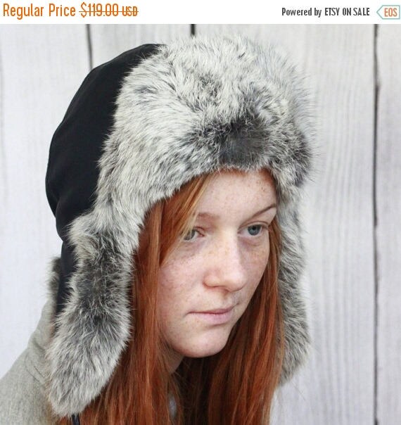 ON SALE Beautiful Luxorious unique real, 100% natural fox fur Hat Sheepskin Cap, Real Fur, Real Leather Gray Fur