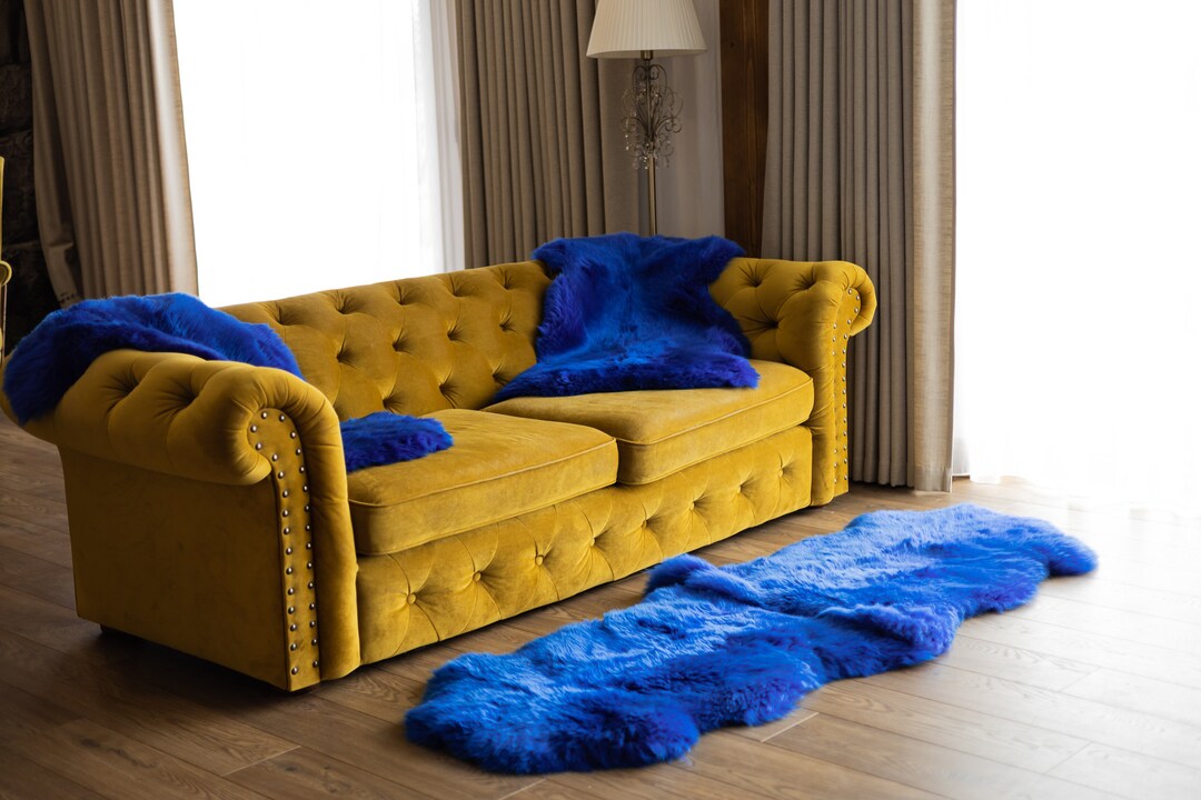 Blue Shell Shapped Rug Double Blue Sheepskin Rug | Long Rug | Shaggy Rug | Chair Cover | Area ...