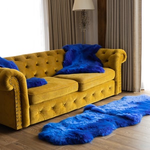 Double Blue Sheepskin Rug | Long rug | Shaggy Rug | Chair Cover | Area Rug | Blue Rug | Carpet | Blue Throw | Sheep Skin